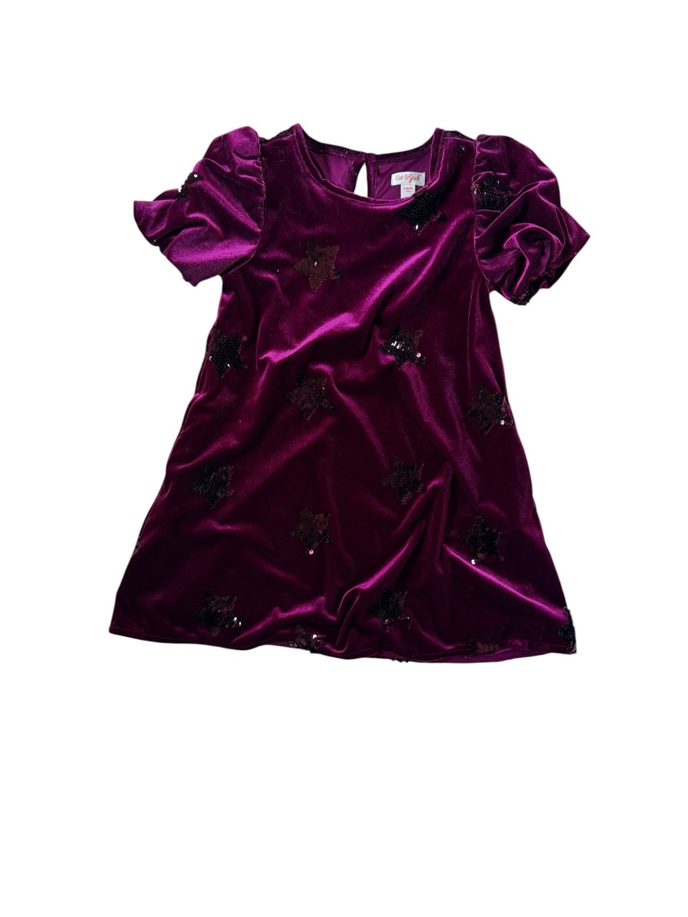 Cat & Jack Girls Velvet Dress with Puff Sleeves - Plum size 6/7